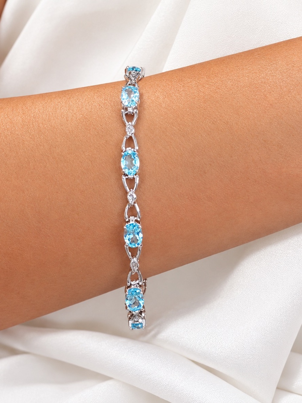 8.55 CTW Blue Topaz Rhodium-Plated Designer Bracelet